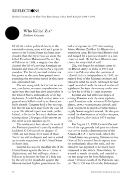 Who Killed Zia? Barbara Crossette