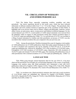 Vii. Circulation of Weeklies and Other Periodicals