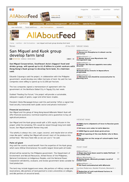 San Miguel and Kuok Group Develop Farm Land News 29 Sep 2010 Latest News