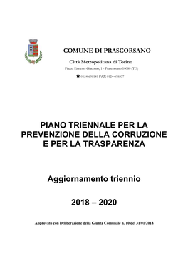 Piano Triennale Per La Prevenzione Della Corruzione E Per La Trasparenza