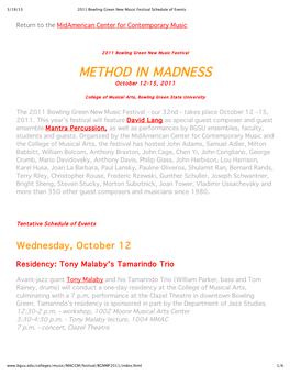 METHOD in MADNESS October 12-15, 2011