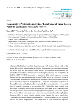 Comparative Proteomic Analysis of Labellum and Inner Lateral Petals in Cymbidium Ensifolium Flowers