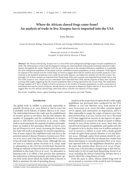 Where Do African Clawed Frogs Come From? an Analysis of Trade in Live Xenopus Laevis Imported Into the USA