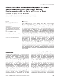 Toothed Cat Paramachairodus Ogygia (Felidae, Machairodontinae) from the Late Miocene of Spain M
