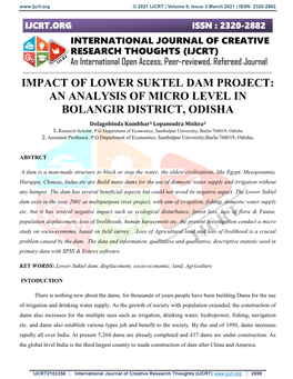 Impact of Lower Suktel Dam Project: an Analysis of Micro Level in Bolangir District, Odisha