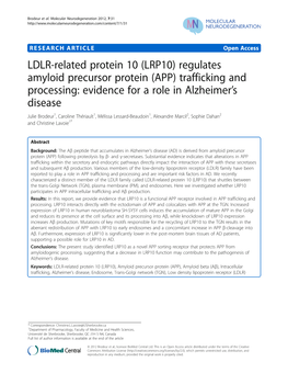 LDLR-Related Protein 10 (LRP10) Regulates Amyloid Precursor Protein