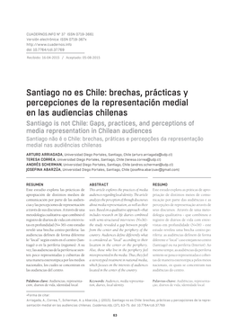 Santiago No Es Chile: Brechas, Prácticas Y Percepciones De La Representación Medial En Las Audiencias Chilenas