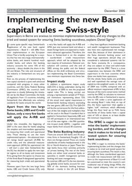 Implementing the New Basel Capital Rules – Swiss-Style