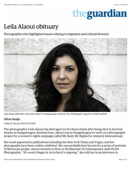 Leila Alaoui Obituary | Art and Design | the Guardian 5/11/17, 12:24 PM