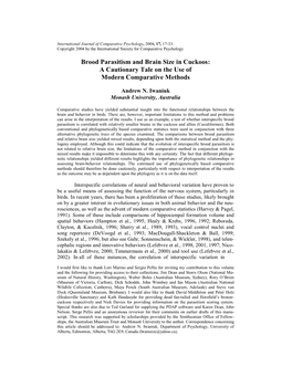 Brood Parasitism and Brain Size in Cuckoos: a Cautionary Tale on the Use of Modern Comparative Methods