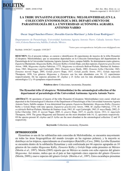 Coleoptera: Melolonthidae) En La Colección Entomológica Del Departamento De Parasitología De La Universidad Autónoma Agraria Antonio Narro