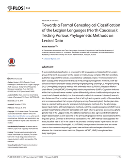 Towards a Formal Genealogical Classification of the Lezgian Languages (North Caucasus): Testing Various Phylogenetic Methods on Lexical Data