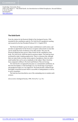 The Solid Earth: an Introduction to Global Geophysics: Second Edition C