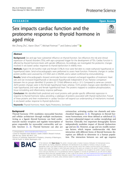 Sex Impacts Cardiac Function and the Proteome Response to Thyroid Hormone in Aged Mice Wei Zhong Zhu1, Aaron Olson1,2, Michael Portman1,2 and Dolena Ledee1,2*