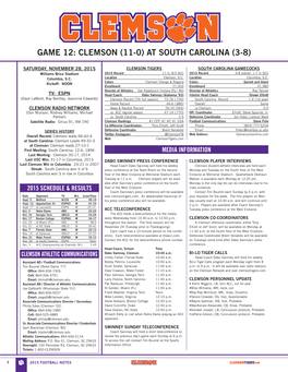 Clemson (11-0) at South Carolina (3-8)