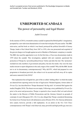 UNREPORTED SCANDALS the Power of Personality and Legal Bluster