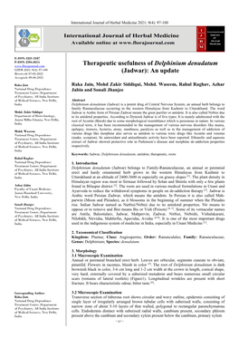 Therapeutic Usefulness of Delphinium Denudatum (Jadwar): an Update