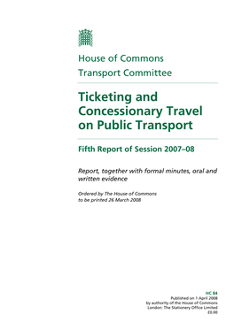 Ticketing and Concessionary Travel on Public Transport