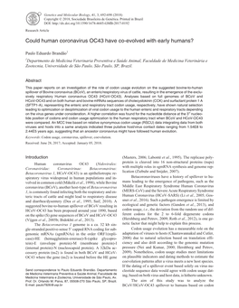 Could Human Coronavirus OC43 Have Co-Evolved with Early Humans?