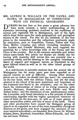 Mr. Alfred R. Wallace on the Fauna and Flora of Madagascar in Connection with Its Physical Geography