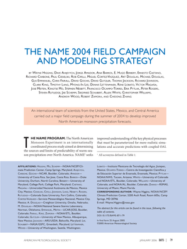 The Name 2004 Field Campaign and Modeling Strategy
