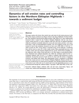 Dynamics of Soil Erosion Rates and Controlling Factors in the Northern Ethiopian Highlands – Towards a Sediment Budget