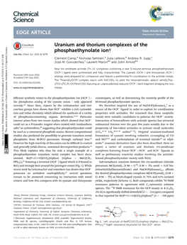 Uranium and Thorium Complexes of the Phosphaethynolate Ion† Cite This: Chem