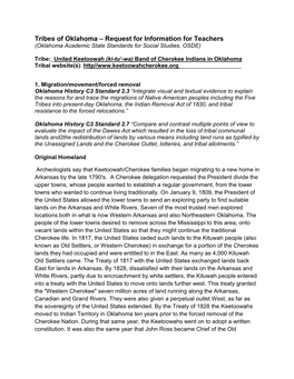 Tribes of Oklahoma – Request for Information for Teachers (Oklahoma Academic State Standards for Social Studies, OSDE)