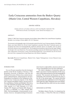 Early Cretaceous Ammonites from the Butkov Quarry (Manín Unit, Central Western Carpathians, Slovakia)