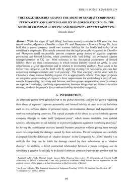 Doi: 10.14324/111.2052-1871.079 60 the Legal Measures Against the Abuse of Separate Corporate Personality and Limited Liability