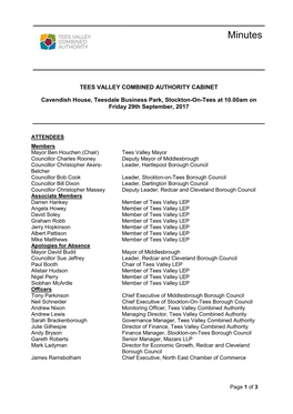 TVCA DECLARATIONS of INTEREST 27/17 Mayor Ben Houchen Declared an Interest in Item 9 As Chair of the South Tees Development Corporation Board