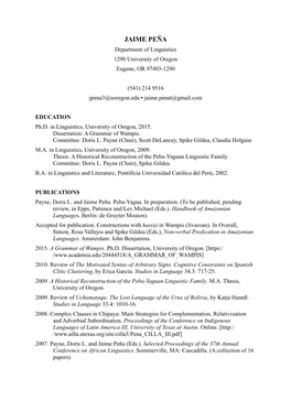 JAIME PEÑA Department of Linguistics 1290 University of Oregon Eugene, OR 97403-1290