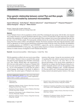 Close Genetic Relationship Between Central Thai and Mon People in Thailand Revealed by Autosomal Microsatellites