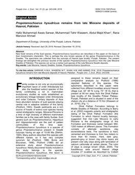 Propotamochoerus Hysudricus Remains from Late Miocene Deposits of Hasnot, Pakistan