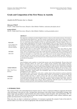 Grade and Composition of the First Money in Anatolia