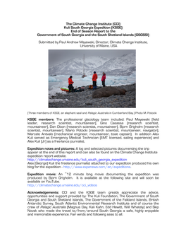 Kuli South Georgia Expedition (KSGE) End of Season Report to the Government of South Georgia and the South Shetland Islands (GSGSSI)