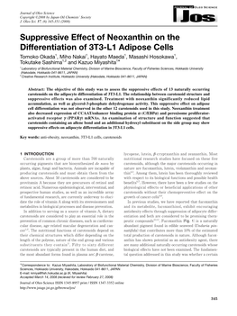 Suppressive Effect of Neoxanthin on the Differentiation of 3T3-L1 Adipose Cells