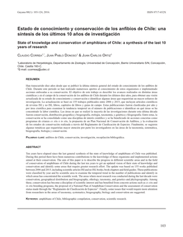 Estado De Conocimiento Y Conservación De Los Anfibios De Chile