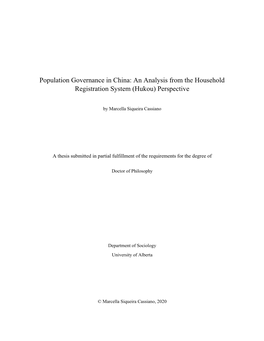 Population Governance in China: an Analysis from the Household Registration System (Hukou) Perspective