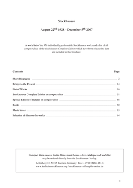 Karlheinz Stockhausen: List of Works English (PDF)