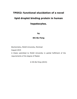 TPD52: Functional Elucidation of a Novel Lipid Droplet Binding Protein in Human Hepatocytes