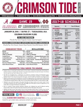 Alabama Vs Mississippi State Game 19 2017-18 Schedule