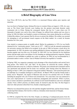 A Brief Biohraphy of Liao Yiwu Provided By