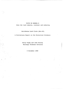 TOITU TE WHENUA E Only the Land Remains, Constant and Enduring