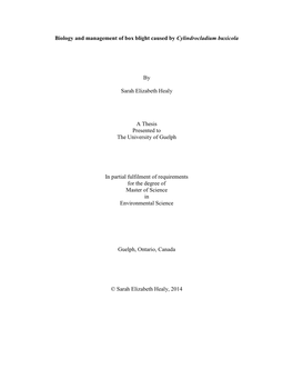 Biology and Management of Box Blight Caused by Cylindrocladium Buxicola