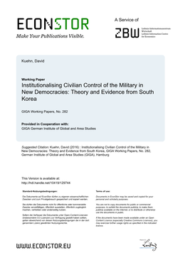 Institutionalising Civilian Control of the Military in New Democracies: Theory and Evidence from South Korea