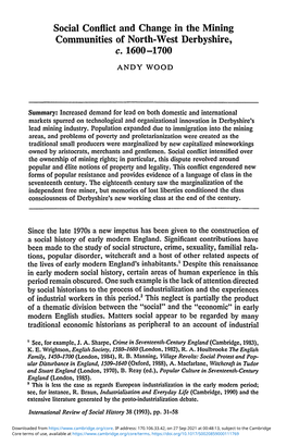 Social Conflict and Change in the Mining Communities of North-West Derbyshire, C