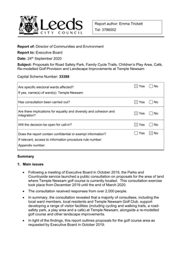 Temple Newsam Cycle Cover Report 140920.Pdf