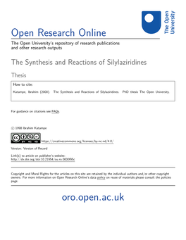 The Synthesis and Reactions of Silylaziridines