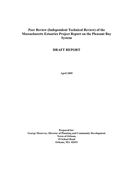 Peer Review (Independent Technical Review) of the Massachusetts Estuaries Project Report on the Pleasant Bay System